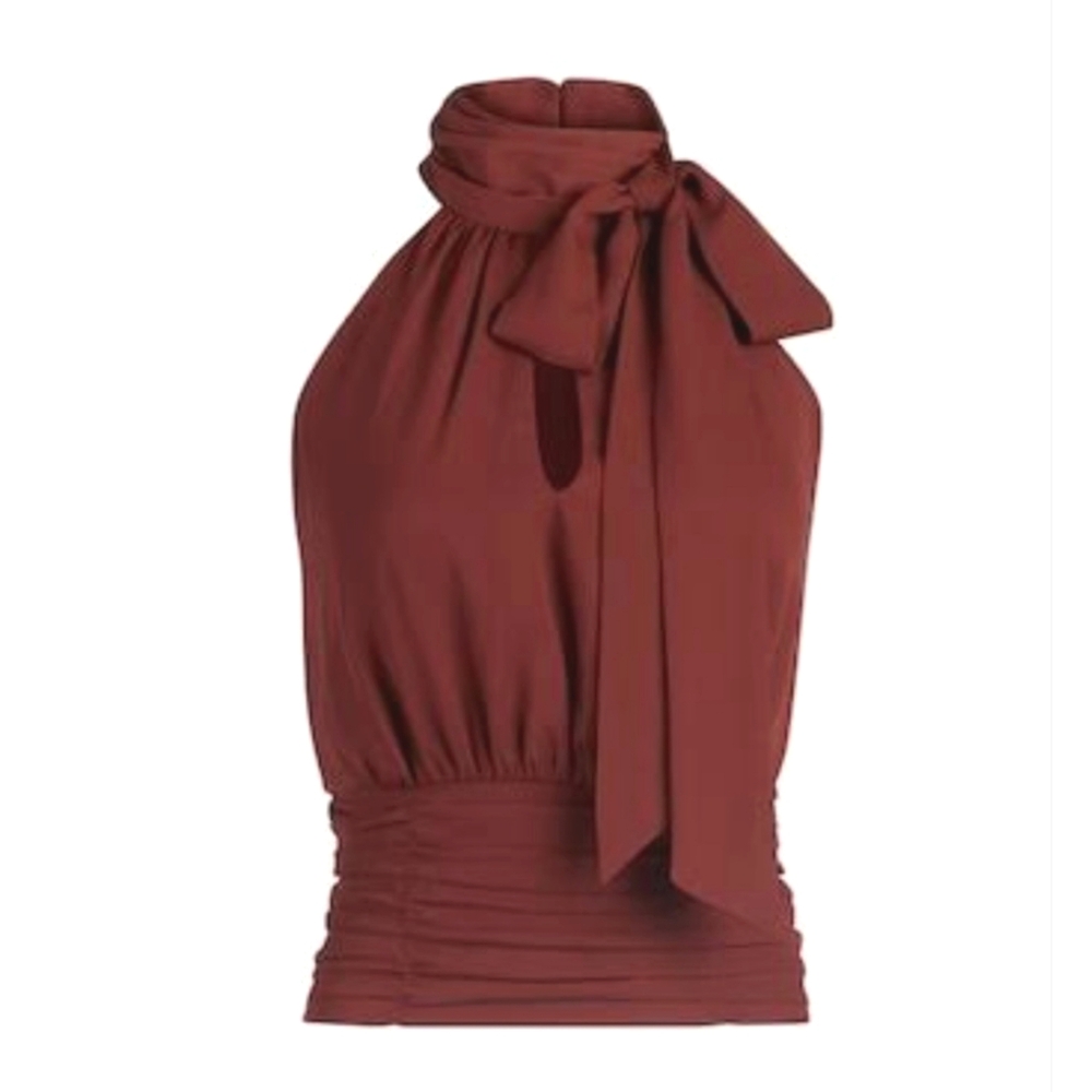 NWT Gabrielle Union NY & Co Brown Tie-Neck Sleeveless Top, Size L